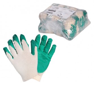 Перчатки ХБ с латексным покрытием ладони, зеленые (1 пара)
